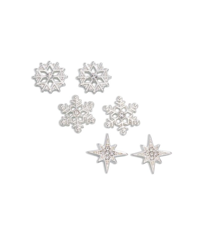 Silv Snowflake w Crys Trio Earrings