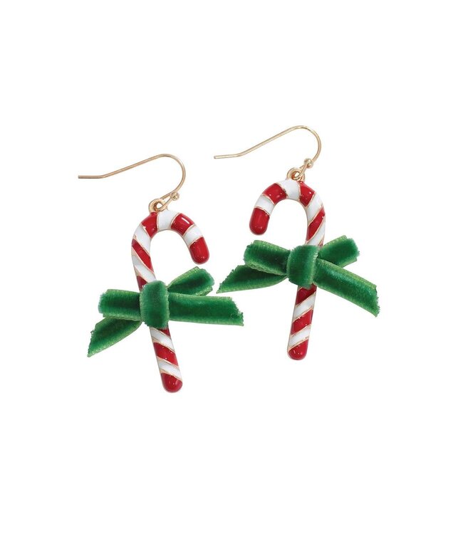 Candy Canes Velvet Bows Earrings