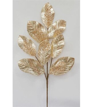 27.5" Metallic Magnolia Leaf Spray With Sequin Champagne