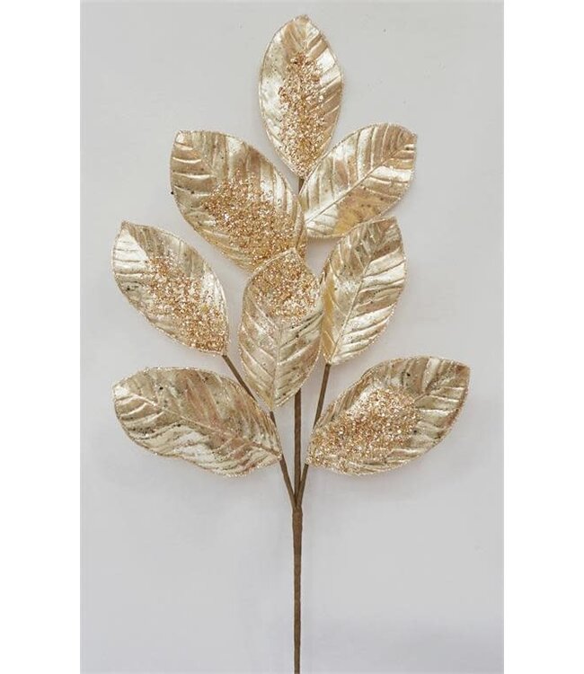 27.5" Metallic Magnolia Leaf Spray With Sequin Champagne