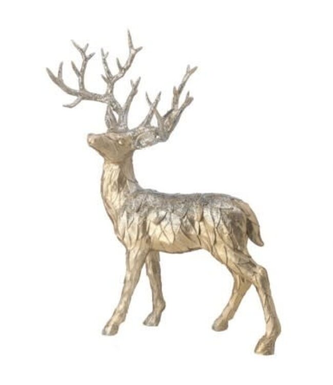 22" Resin Glitter Standing Champagne Leaf Deer