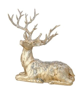 14" Resin Glitter Laying Champagne Leaf Deer