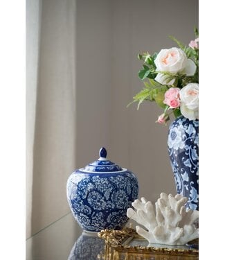 Round Porcelain Blue White Ginger Jar with Lid