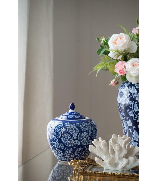 Round Porcelain Blue White Ginger Jar with Lid
