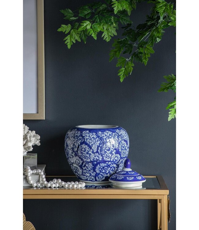 Round Porcelain Blue White Ginger Jar with Lid