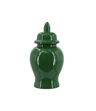 lassic Ceramic Ginger Jar with Glossy Green Finish and Finial Lid