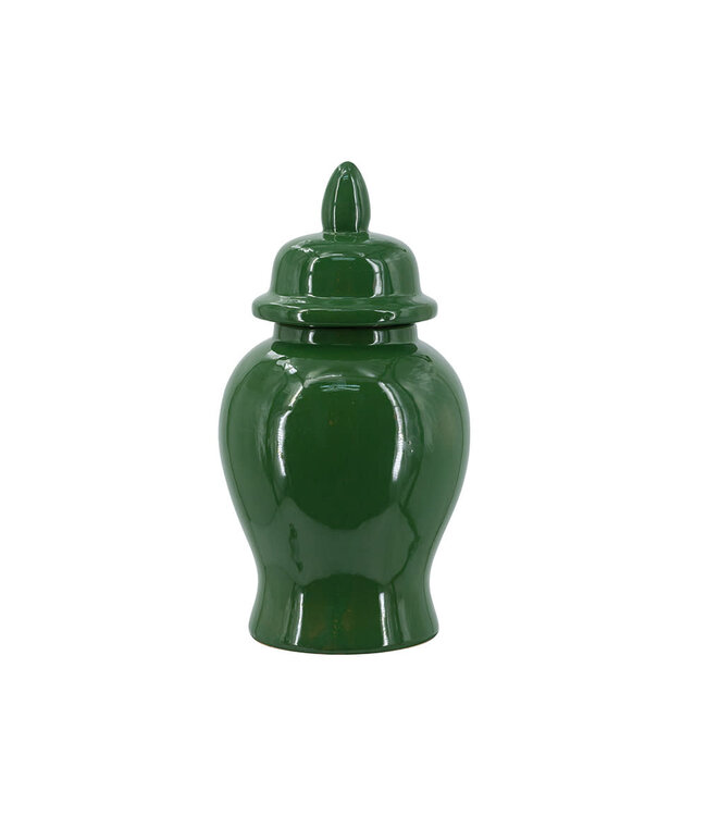 lassic Ceramic Ginger Jar with Glossy Green Finish and Finial Lid