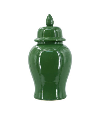 lassic Ceramic Ginger Jar with Glossy Green Finish and Finial Lid
