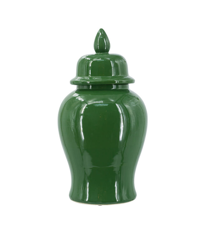 lassic Ceramic Ginger Jar with Glossy Green Finish and Finial Lid