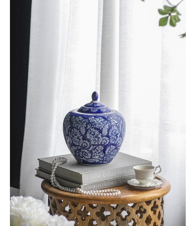 Round Porcelain Blue & White Ginger Jar with Lid