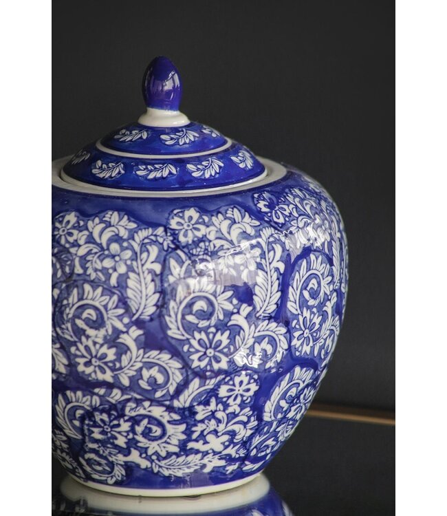 Round Porcelain Blue & White Ginger Jar with Lid