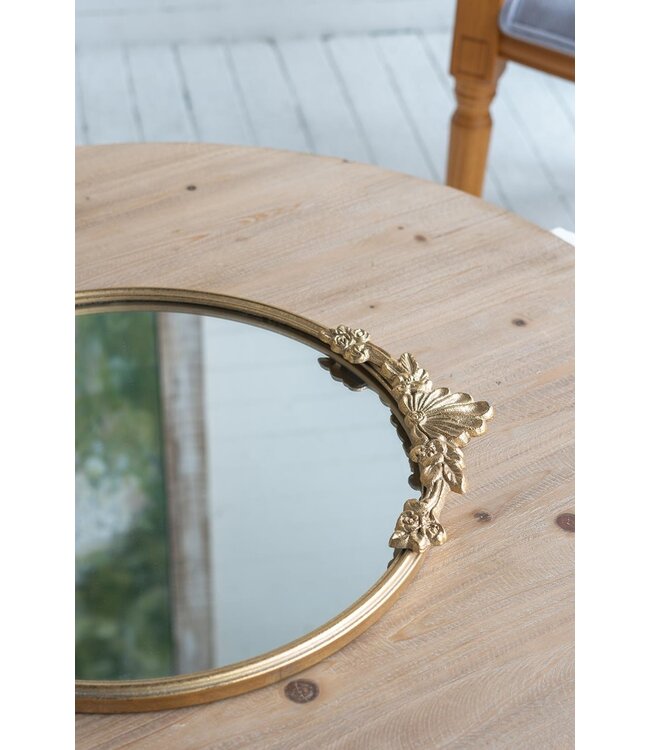 Mirror Tray with Gold Iron Frame & Intricate Floral