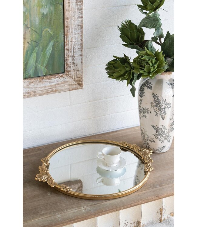 Mirror Tray with Gold Iron Frame & Intricate Floral