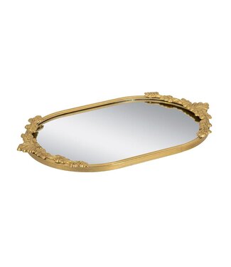 Mirror Tray with Gold Iron Frame Intricate Floral