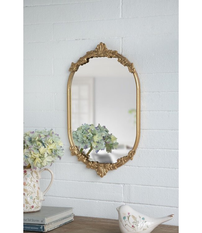 Mirror Tray with Gold Iron Frame Intricate Floral