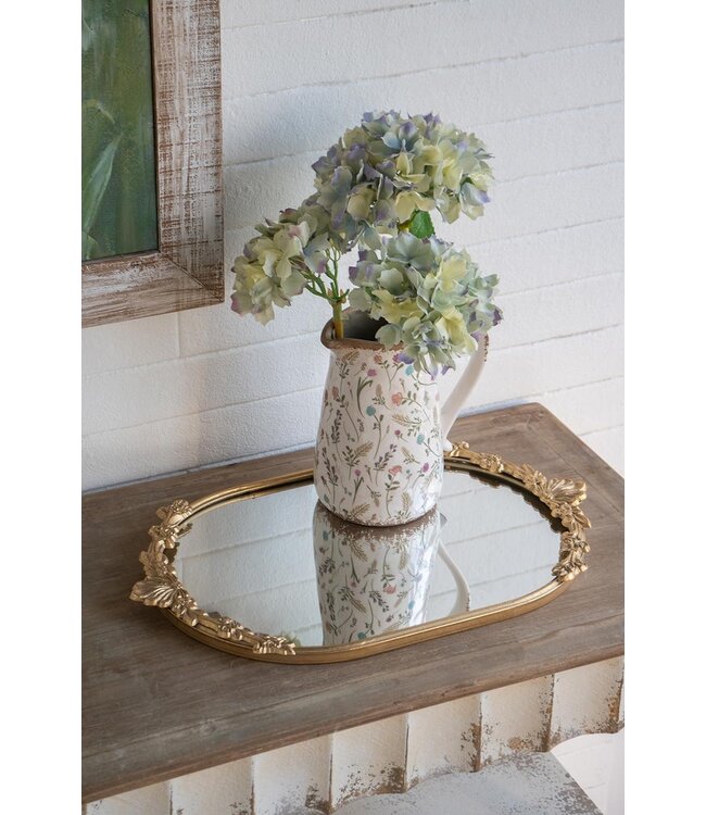 Mirror Tray with Gold Iron Frame Intricate Floral
