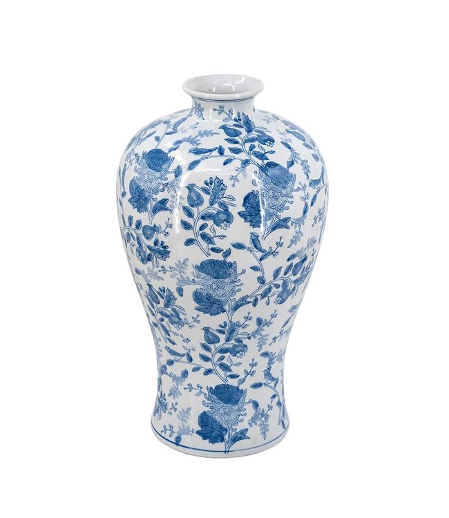 Round Tapered Porcelain Vase with Blue White Floral