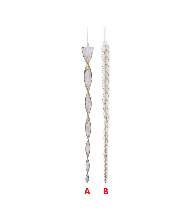21 Inch Gold & Clear Glass Flat Spiral Icicle Ornaments