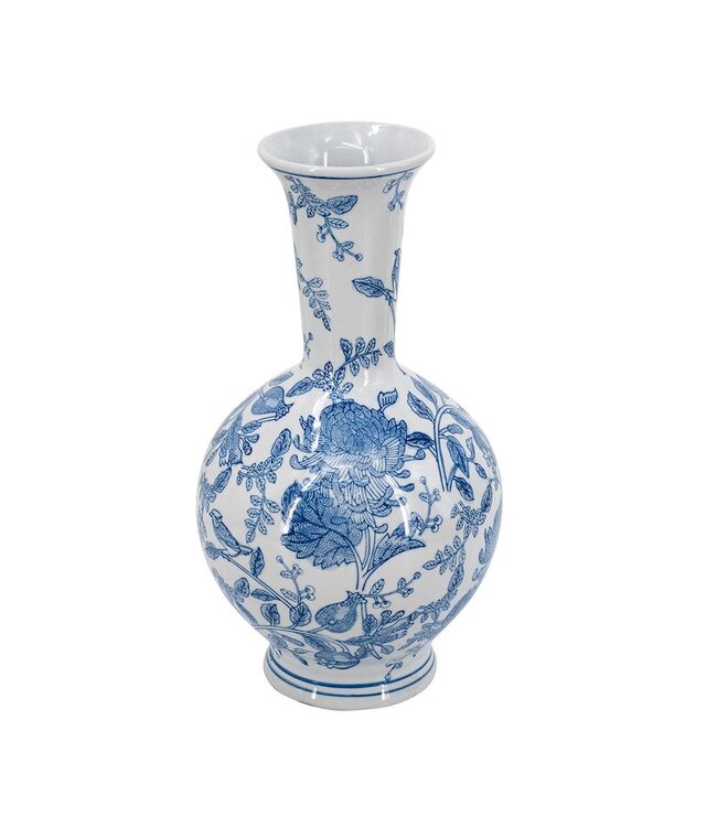 Round Porcelain Bottle Vase with Blue White Floral