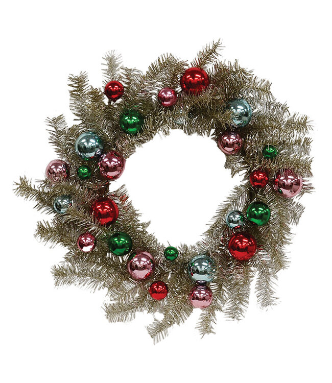 Platinum Tinsel & Bauble Wreath