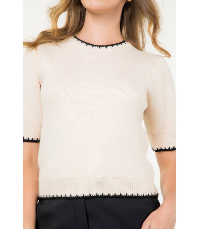 Naomi Crew Neck Contrast Detail Knit Top