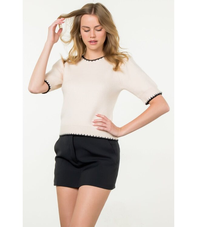 Naomi Crew Neck Contrast Detail Knit Top