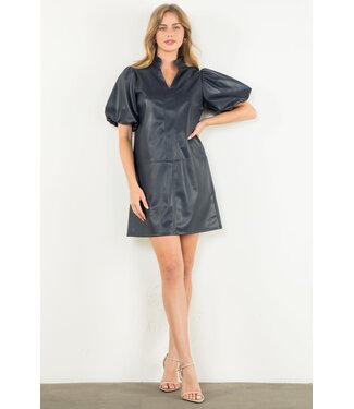 Yassi Puff Sleeve Leather Dress