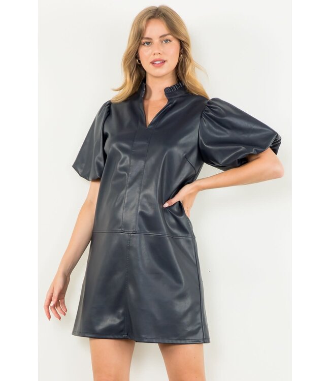 Yassi Puff Sleeve Leather Dress