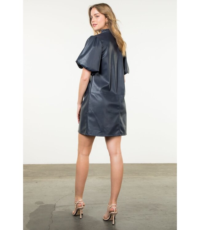 Yassi Puff Sleeve Leather Dress
