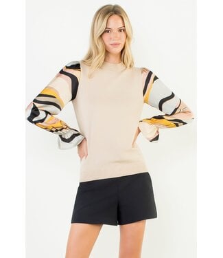 Megan Long Sleeve Mixed Media Top