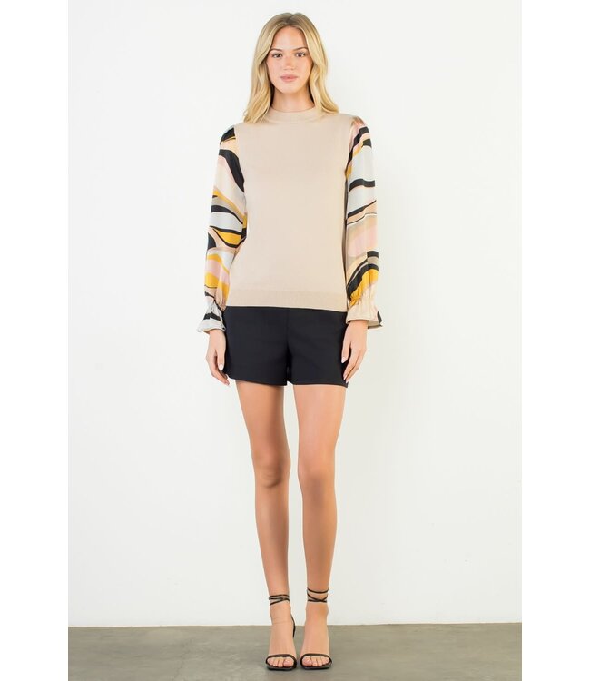 Megan Long Sleeve Mixed Media Top