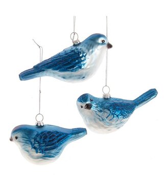 Glass Glittered Blue Bird Ornament