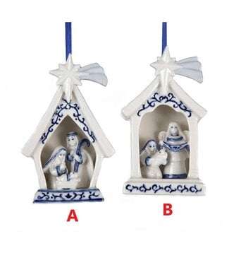 Blue Porcelain Holy Family Ornament - Sold Individually