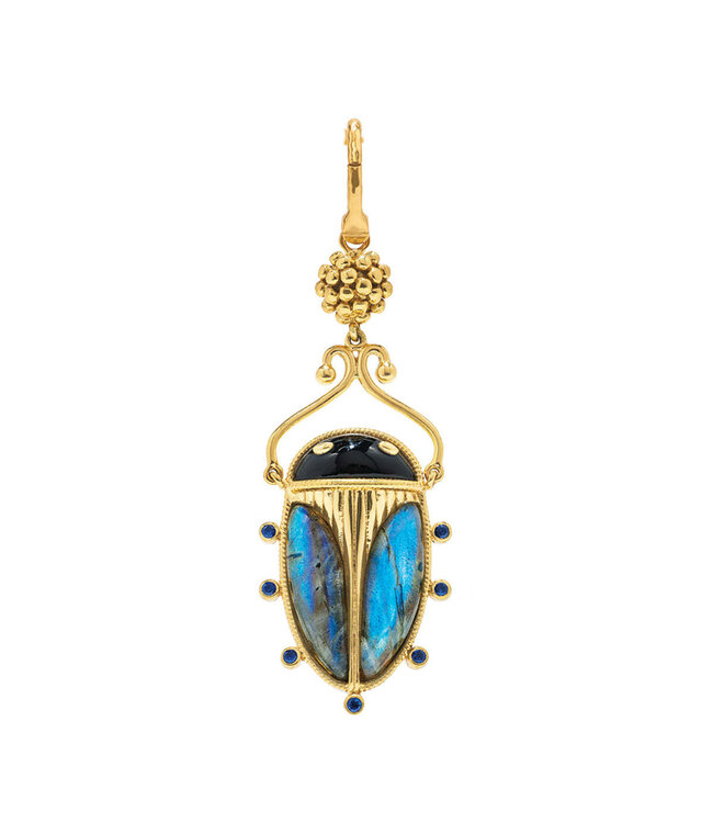 Scarab Pendant - Blue Labradorite/Black Agate