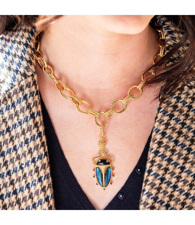 Scarab Pendant - Blue Labradorite/Black Agate