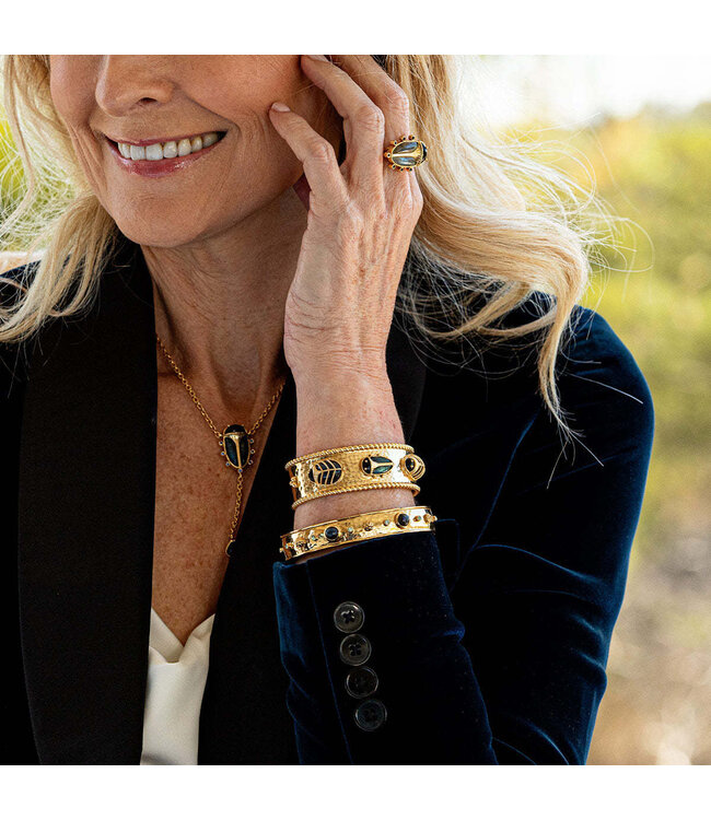 Scarab Family Cuff - Blue Labradorite/Black Agate