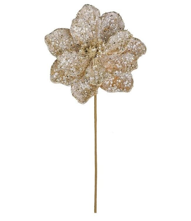 BEADED, SEQUIN & GLITTER MAGNOLIA, 20" Pick ,  CHAMPAGNE