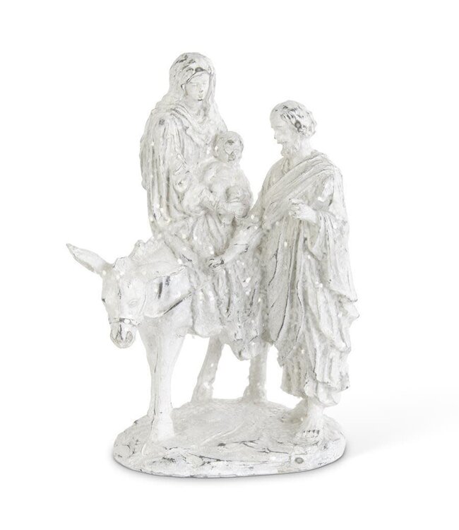14 Inch White Glittered Joseph w/Mary Riding Donkey