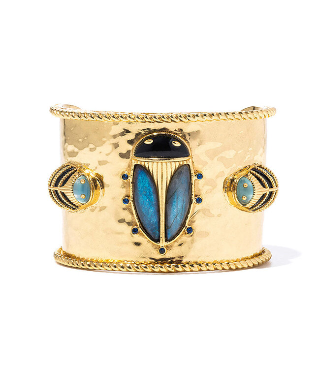 Scarab Grande Cuff - Blue Labradorite/Black Agate