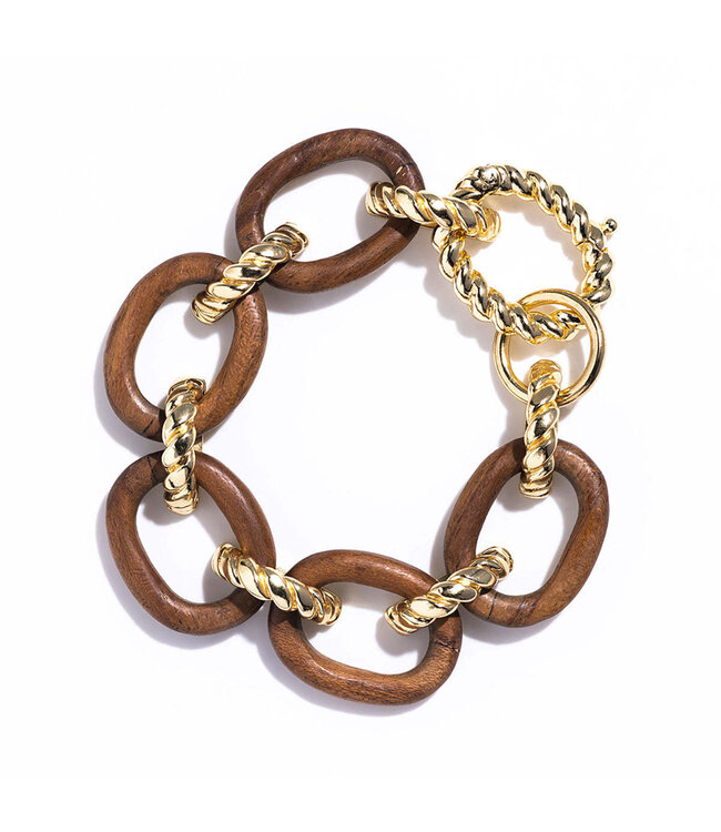 Earth Goddess Link Bracelet, 7+1.5" - Teak