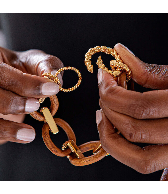 Earth Goddess Link Bracelet, 7+1.5" - Teak