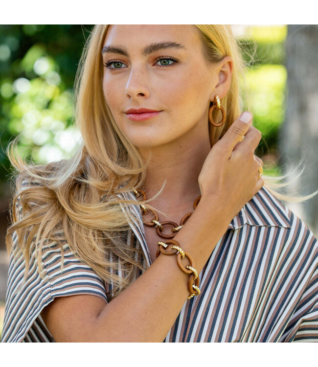 Earth Goddess Link Bracelet, 7+1.5" - Teak