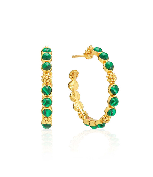 Berry Gem Medium Hoop Earrings - Malachite