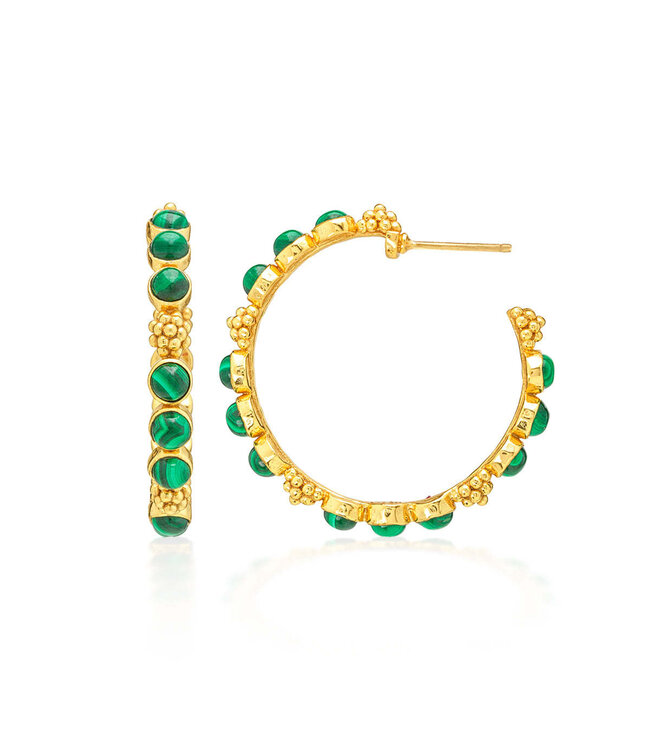Berry Gem Medium Hoop Earrings - Malachite