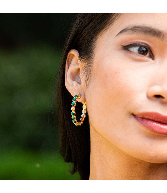 Berry Gem Medium Hoop Earrings - Malachite