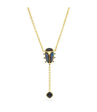 Scarab Lariat Necklace - Blue Labradorite/Black Agate