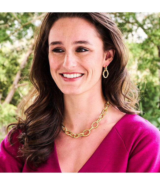 Bangkok Bamboo Link Earrings - Gold/Green Enamel