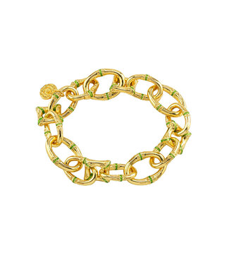 Bangkok Bamboo Link Bracelet, 7.25" - Gold/Green Enamel