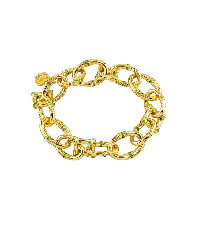 Bangkok Bamboo Link Bracelet, 7.25" - Gold/Green Enamel