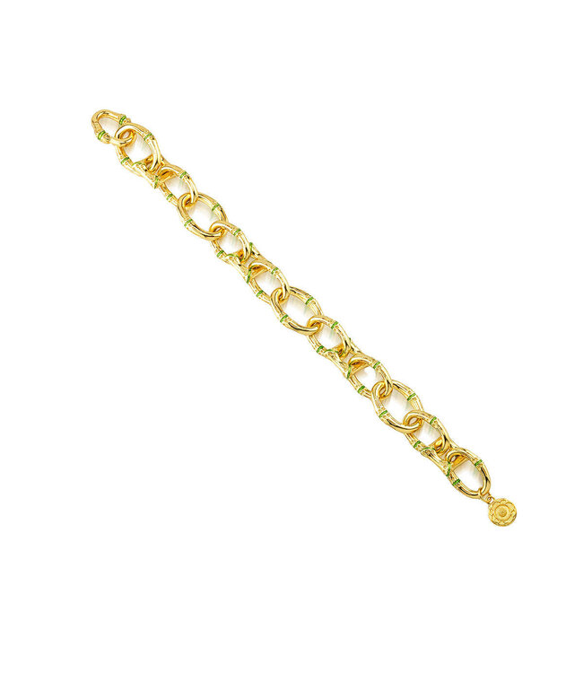 Bangkok Bamboo Link Bracelet, 7.25" - Gold/Green Enamel